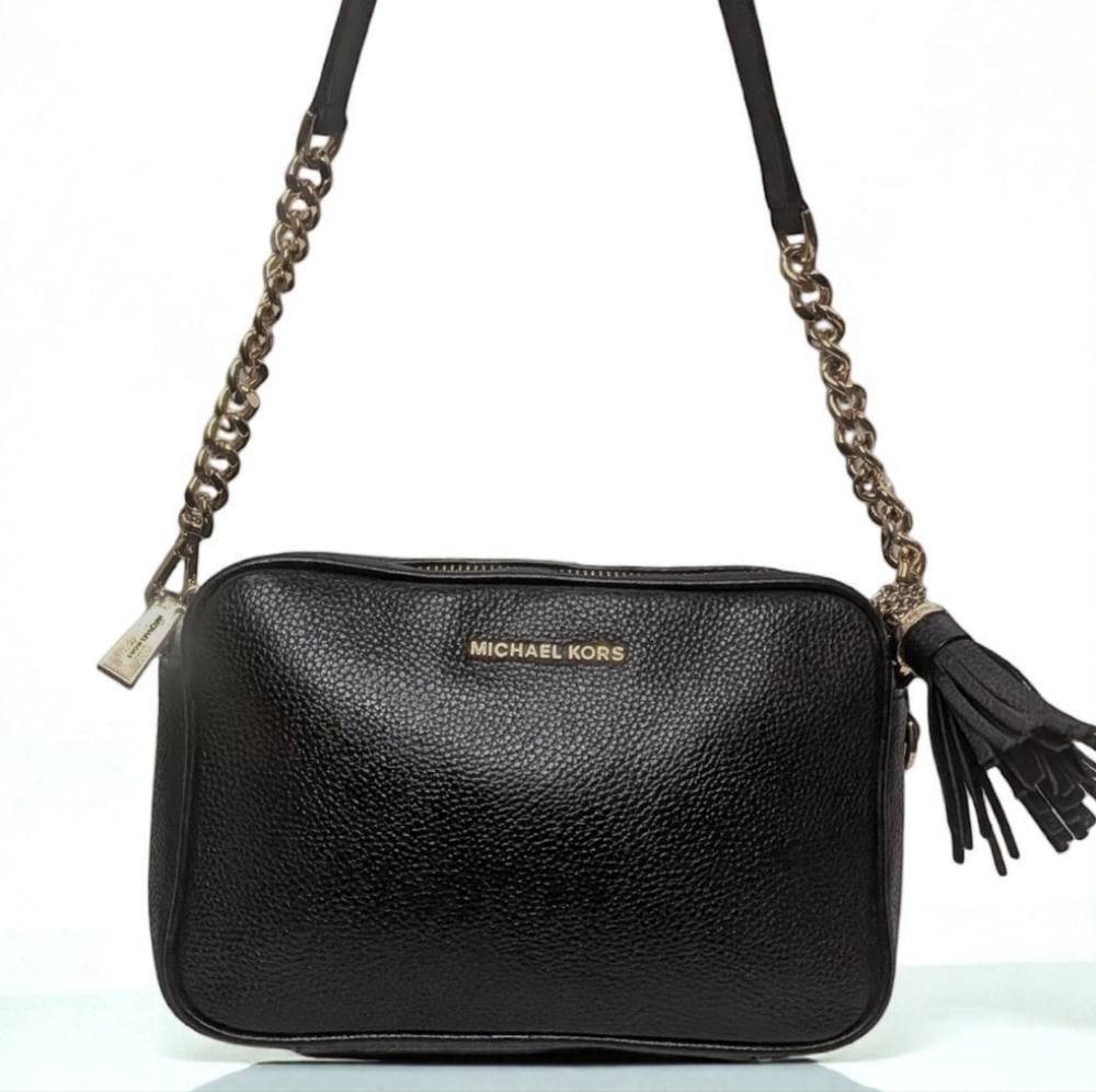 Michael Kors Ginny Crossbody Camera Bag in Black Pebbled Leather Jet Set Bag - Picture 2 of 16